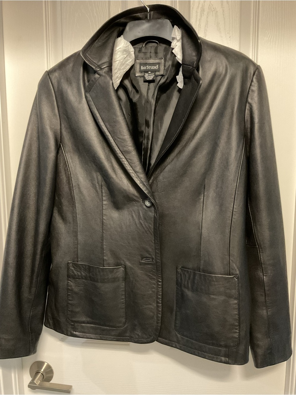 Bay Studio Black Leather Notch-Lapel Blazer